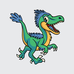 Cute Green Deinonychus Dinosaur isolated cartoon illustration with light background