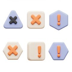 Fototapeta premium 3d warning cancel icons set isolated on white background