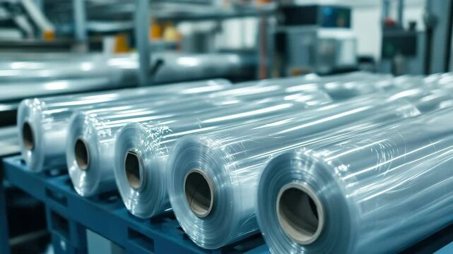 Plastic roll material preparing for packaging process in factory