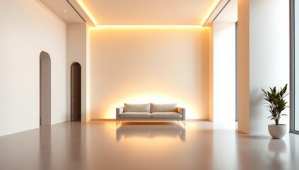 Serene Minimalist Interior with Warm Ambient Lighting Design