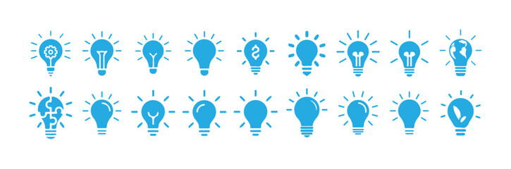 Idea icon set. Creative, solution, Innovation and strategy icons. Idea lamp bulb symbol icon sign in flat style. vector illustration eps 10.