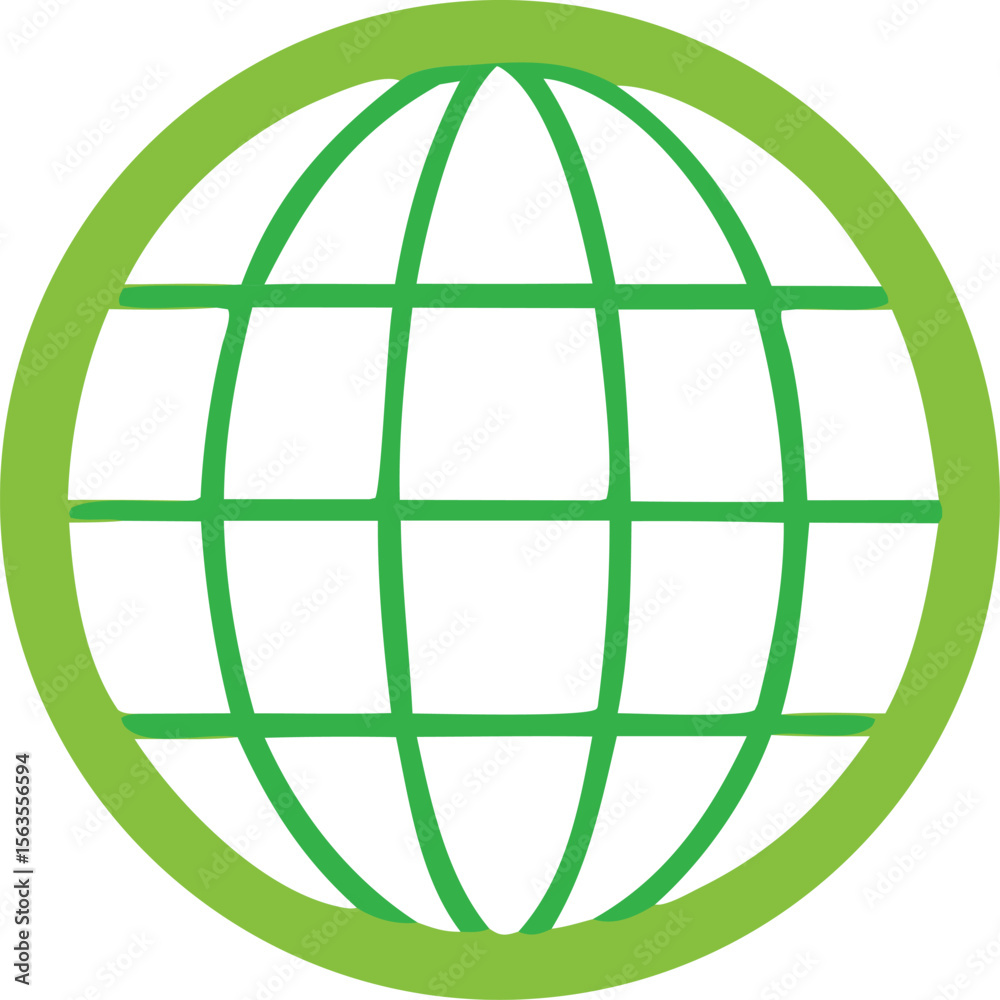Poster a simple stylized green globe icon with a grid pattern representing global connection and environmen
