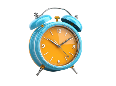 Retro blue and orange alarm clock time management concept, Isolated On Transparent Background, Png Cut Out