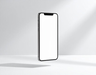 Minimalist Floating Smartphone Mockup with White Screen on Clean Background