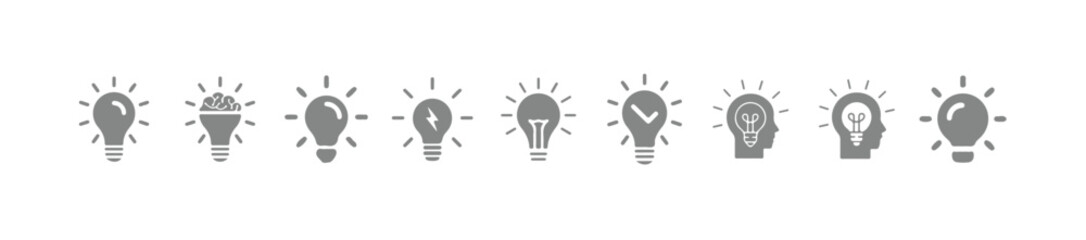 Light Bulb Icon Set, Innovation and Idea Symbols Collection,  Creative Idea, Business Growth, and Innovation Symbols, vector illustration eps 10.