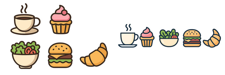 Coffee cups, desserts, and sandwiches displayed in a bright, modern cafe setting during lunchtime