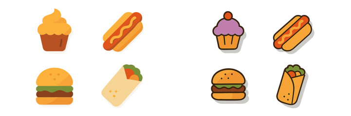 Colorful illustrations of popular fast food items displayed on a clean white background for culinary enthusiasts and marketers