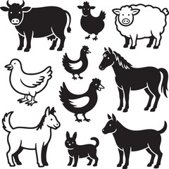 Farm Animal Doodle Set with Hand Drawn Cow Pig Sheep Chicken and More in Minimal Sketch Style