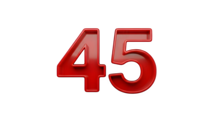 Red number forty five illustration graphic design shiny render isolated on black background for birthday designs