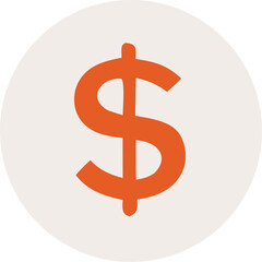 A bold orange dollar sign symbol is prominently displayed against a textured off white circular background representing financial concepts