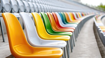 Colorful Seating Rows in an Outdoor Stadium on a Sunny Day