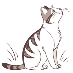 Cute Cat Sitting Isolated on White Background Vector Illustration