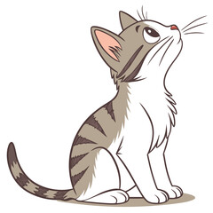 Cute Cat Sitting Isolated on White Background Vector Illustration