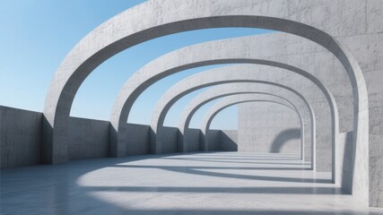 Concrete Archway Structure with Symmetrical Design and Clear Sky