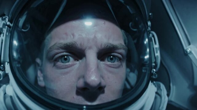  Gros plan d&rsquo;un astronaute inquiet dans son casque