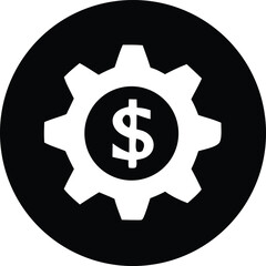 Icon representing financial operations and business mechanics featuring a gear with a dollar sign at its center