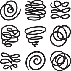 Abstract Doodle Scribble Set with Hand Drawn Loops Swirls and Curly Lines in Black Vector Style