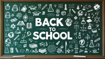 Back to School Chalkboard: Education & Learning Supplies Doodles

