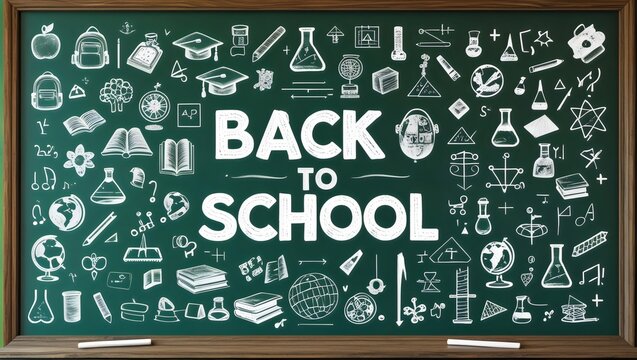 Back to School Chalkboard: Education & Learning Supplies Doodles

