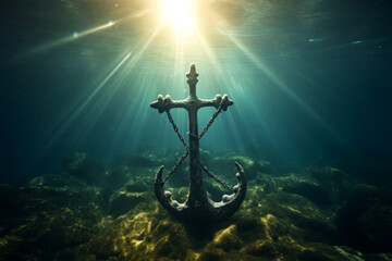 Underwater Anchor with Sunlight Streaming from Above	
