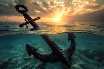 In water Anchor with Sunlight Streaming from Above	