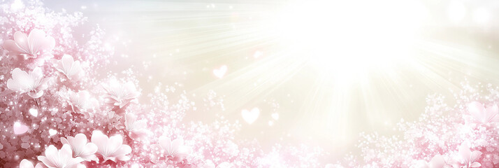 Horizontal Valentine’s image with hearts on pink backdrop