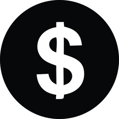 A stark black circle contains a bold white dollar sign representing currency and financial concepts