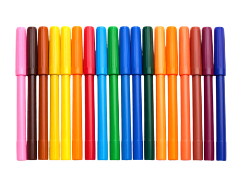 Large set of colorful felt tip pens isolated on white background transparent png