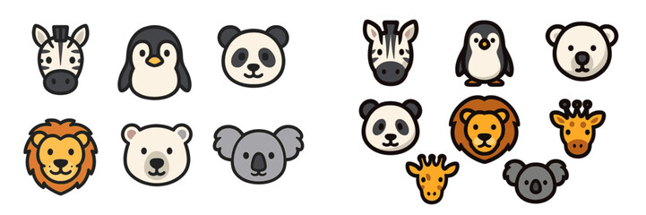 Cute animal icons featuring a variety of species for fun and playful designs