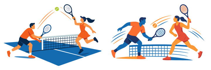 Players engage in an exciting tennis match on a bright day at the local court