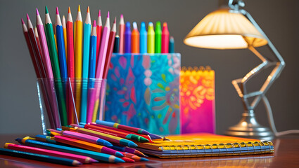 vibrant arrangement of art materials including ai genrative