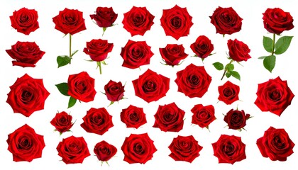 set of red roses on white background