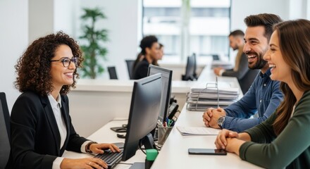 Diverse Professionals Collaborating and Smiling in Modern Office