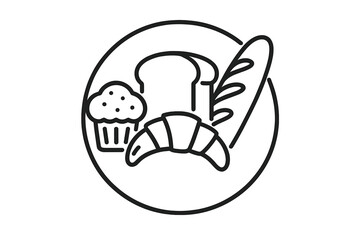 Delicious assortment of baked goods showcasing bread, croissant, muffin, and baguette on a simple white background