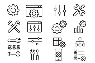 Illustration of various tools and gears symbolizing technology and engineering processes