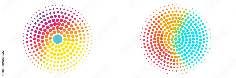 Poster colorful dotted patterns with gradient transitions in a circular design created on a white backgroun