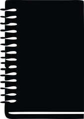 Simple black silhouette of a spiral bound notebook with blank pages ready for writing and drawing