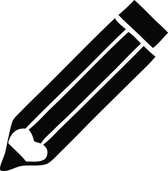 Simple black silhouette of a sharpened pencil with three parallel lines on its body against a white background