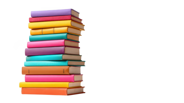 A stack of colorful hardcover books isolated on transparent background - Powered by Adobe