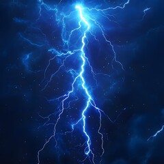 Fototapeta premium Dramatic blue lightning bolt in stormy night sky