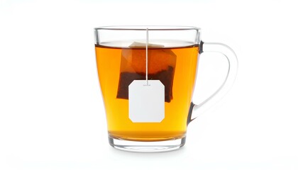 glass of tea with tea bag isolated on white background
