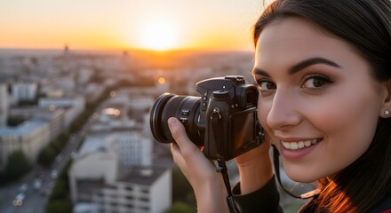 Capturing the Sunset: A Photographer's Golden Hour Perspective, The Perfect Shot: A Photographer Framing the Cityscape at Sunset