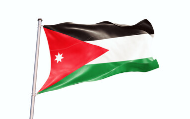 Jordan beautiful flag waving on white background with clipping path.