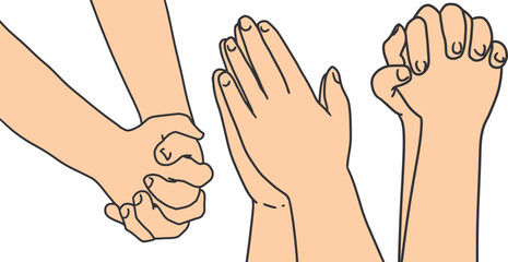 Diverse Prayer Hand Gestures for Worship Themes. Symbolizing faith, spirituality, and religious worship. Perfect for church graphics, spirituality designs, and inspirational content