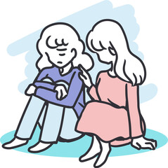 Emotional Moment Comfort Between Friends Cartoon. The supportive gesture and empathetic expression capture the essence of caring friendship, emotional healing, and mental health awareness