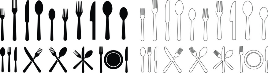 Tablespoon Table knife, Fork And Plate Dinner Set Vector Eatery symbol Kitchen utensil Tableware serving sign