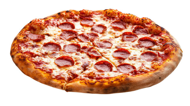 Savoring a delicious pepperoni pizza fresh from the oven with a crispy crust and bubbling cheese at a cozy pizzeria on transparent background - Powered by Adobe