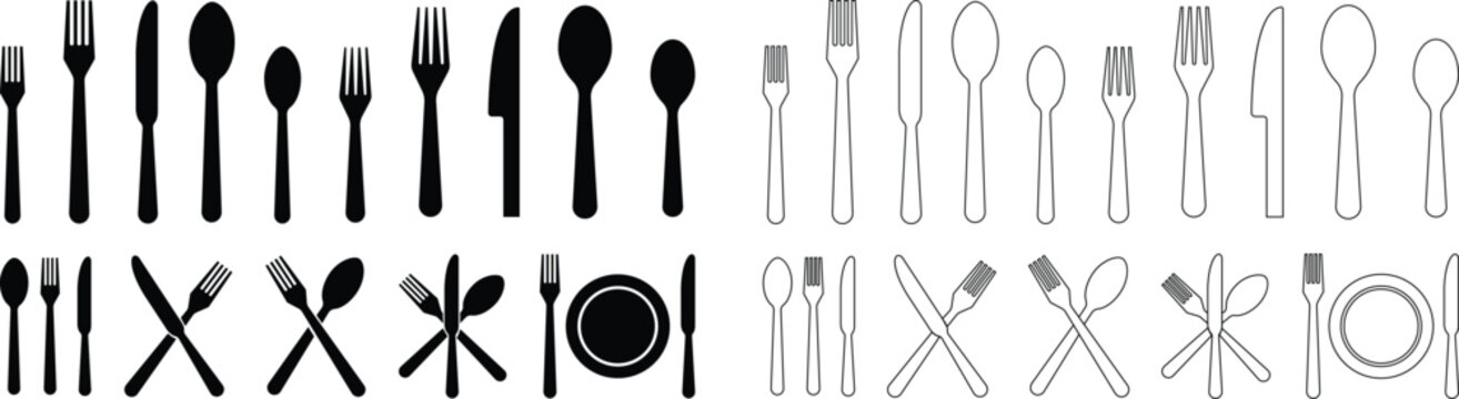 Tablespoon Table knife, Fork And Plate Dinner Set Vector Eatery symbol Kitchen utensil Tableware serving sign