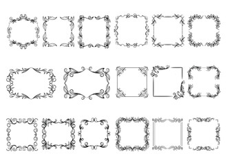 Vintage ornament frame. Decorative border frames, retro style divider. Elegant vintage frame and wedding ornaments Isolated icons vector set. Calligraphic filigree black ink borders collection
