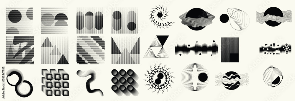 Poster collection of vector design elements. set of logos with lines, stripes and circles. various forms of